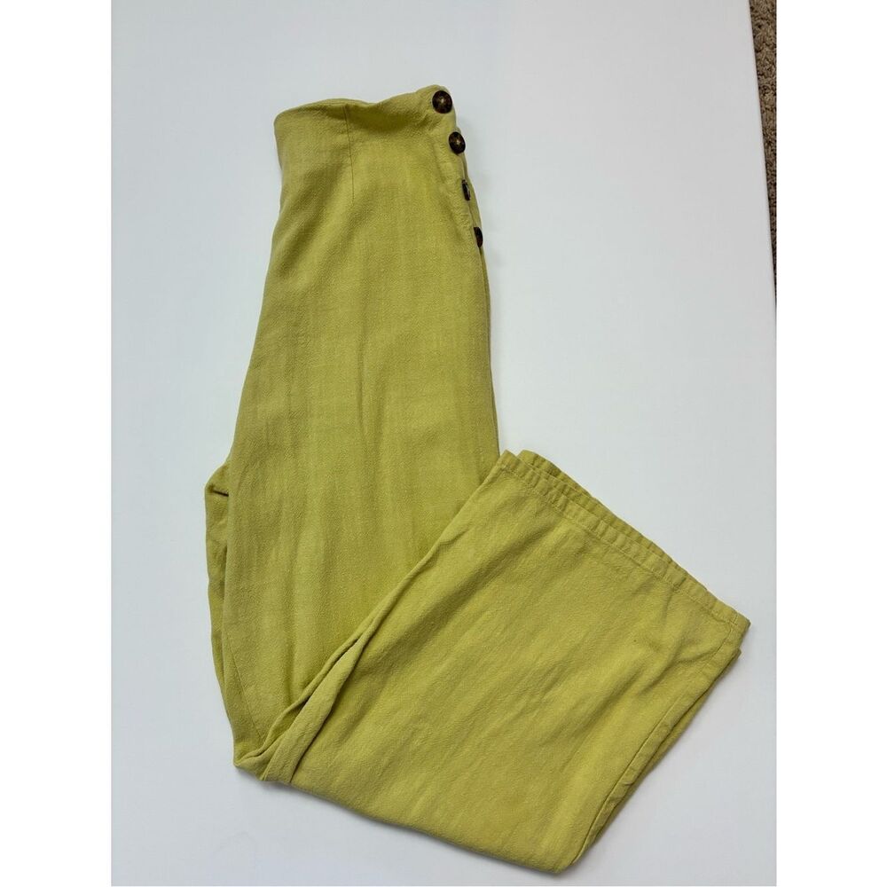 Sienna Sky Wide-Leg Linen-Blend Pants in Lemon Lime Slightly cropped.